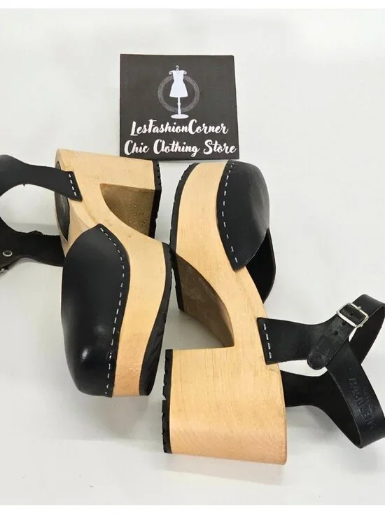 Hasbeen Women's Black Wooden Swedish Krillan Heels Size 41 (10.5) 1865 - Picture 16 of 16